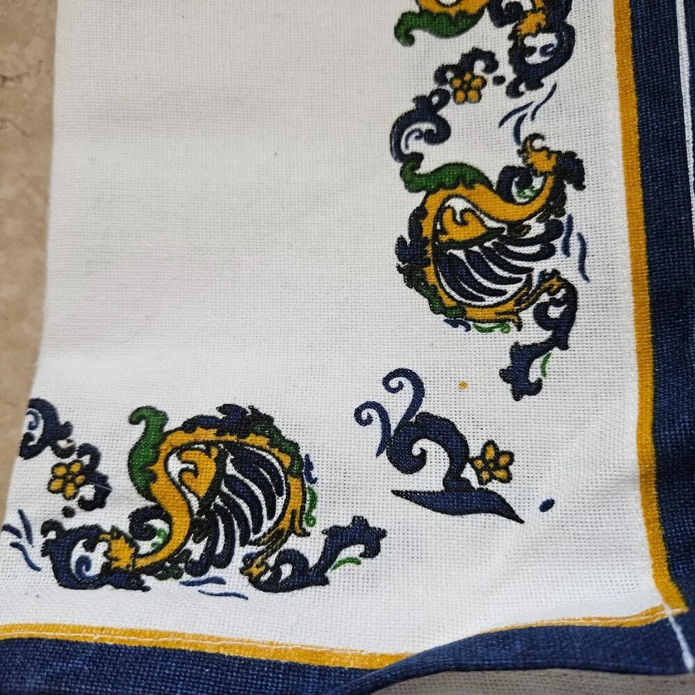 RARE SET 4 NEW LE MARCHI NEW YEAR CHINESE DRAGON BLUE COTTON DINNER NAPKINS